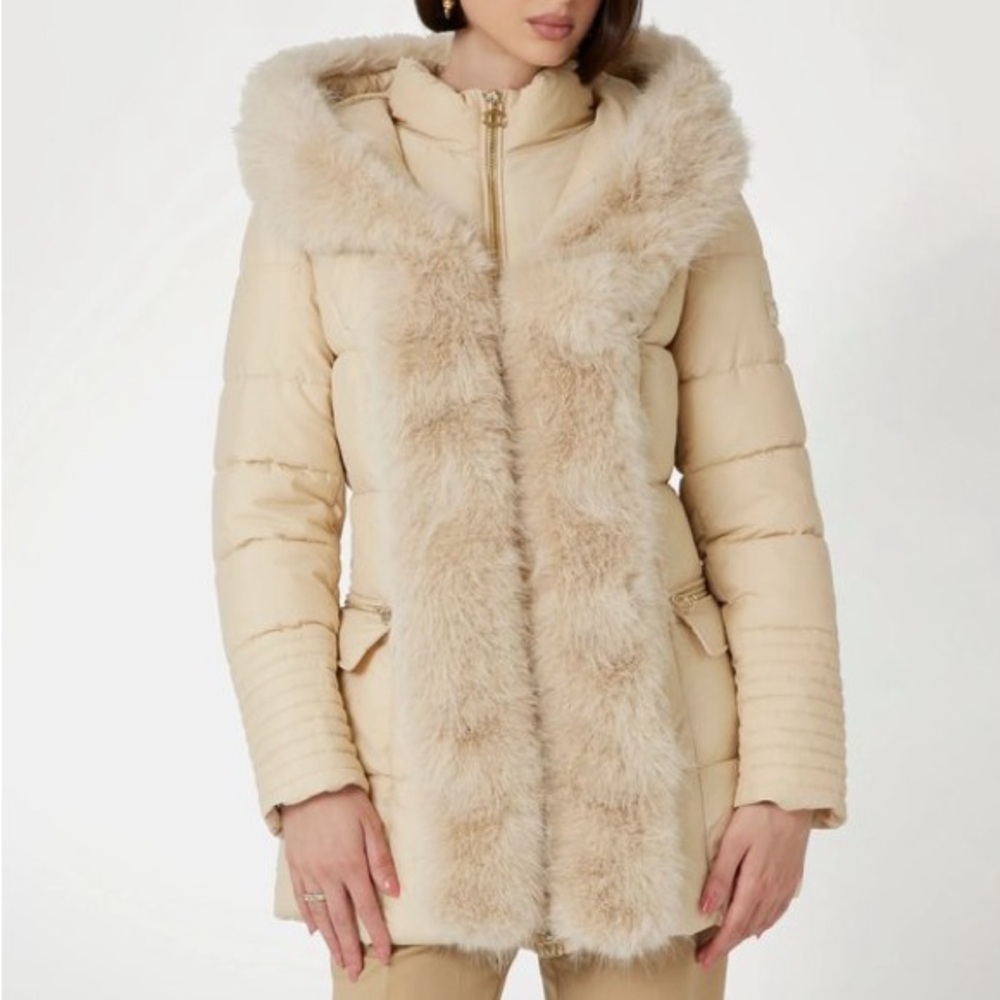 Marciano Zoe Beige Hooded Puffer Jacket